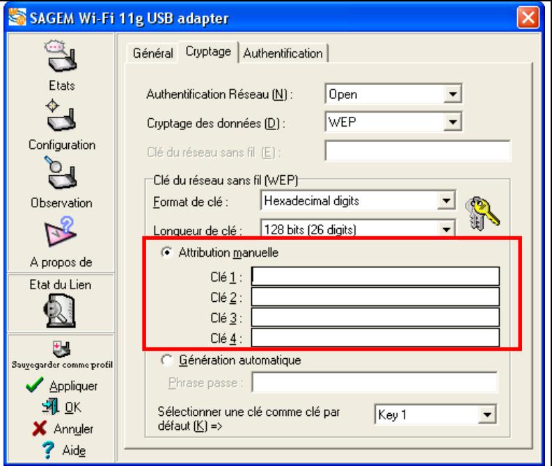 SAGEM WL167G DONGLE WIFI - Génération manuelle des clés WEP - 1