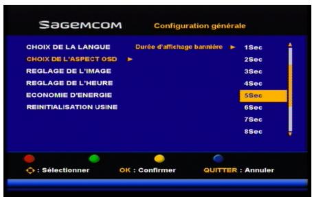 SAGEM DS77 - Durée d'affichage de la bannière (OSD) - 1