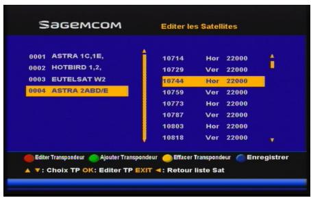SAGEM DS77 - Éditer les satellites ajoutés - 2