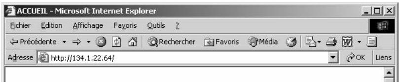 ACCUEIL - Microsoft Internet Explorer Fichier Edition Affichage Favoris Qutils ? Précédente Rechercher Favoris Média Adresse http://134.1.22.64/ OK Liens