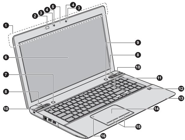 TOSHIBA QOSMIO X870 - Illustration 2-6 Vue avant de l'ordinateur, écran ouvert - 1