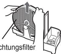 SHARP KC-850E - Nehmen Sie den Wasserbehälter und Luftbefeuchungsfilter von der Luftbefeuchtungswanne ab. Lassen Sie das angesammelte Wasser ab, indem Sie die Luftbefeuchtungswanne langsam ankippen. - 1