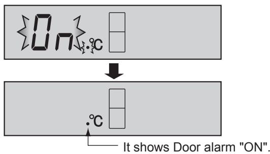 On °C It shows Door alarm "ON".