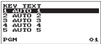 KEY TEXT 1 AUTO 1 2 AUTO 2 3 AUTO 3 4 AUTO 4 5 AUTO 5 PGM 01