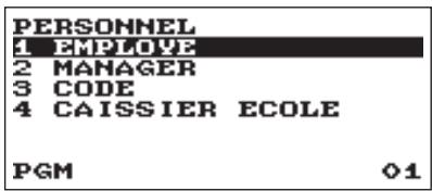 PERSONNEL 1 EMPLOYE 2 MANAGER 3 CODE 4 CAISSIER ECOLE PGM 01