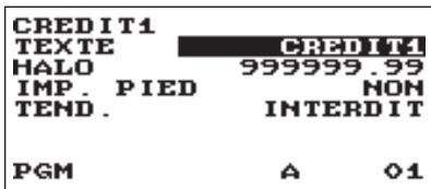 CREDIT1 TEXTE CREDIT4 HALO 999999.99 IMP. PIED NON TEND. INTERDIT PGM A 01