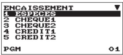 ENCAISSEMENT 1 ESPECES 2 CHEQUE1 3 CHEQUE2 4 CREDIT1 5 CREDIT2 PGM 01