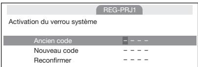 SHARP PG-LX2000 - Appuyez sur les 4 touches sur la télécommande ou sur le projecteur pour saisir le code clavier prétabli dans « Ancien code » - 1