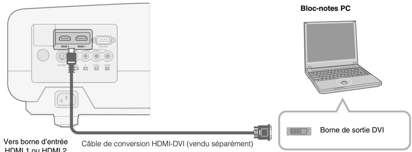 JVC DLA-HD100 - Raccordement par cable de conversion HDMI-DVI - 1