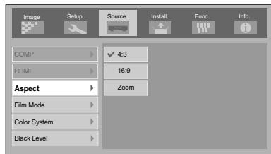 JVC DLA-HD100 - Select “Source” → “Aspect” - 2