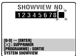 SHOWVIEW NO. 1 2 3 4 5 6 7 8 [0-9] → [ENTER] [×] : SUPPRIMER [PROGRAMME] : SORTIE SYSTEM SHOWVIEW