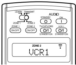 LEARN TRANSMIT AUDIO STANDBY ON ZONE 1 ZONE 2 TVCATIVENS VCR 1 ON/OFF ON/OFF STANDBYON STANDBYON ZONE 2 VCR 1