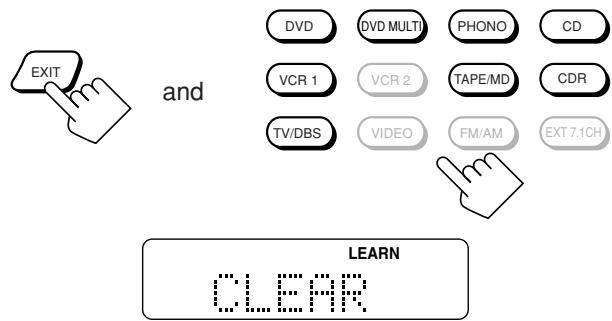 EXIT and DVD DVD MULTI PHONO CD VCR 1 VCR 2 TAPE/MD CDR TV/DBS VIDEO FM/AM EXT 7.1CH LEARN CLEAR