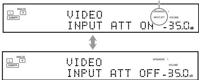 ANALOG L R SUBWFR VIDEO INPUT ATT ON -35.0 dB SPEAKERS 1 INPUT ATT VOLUME ANALOG L R SUBWFR VIDEO INPUT ATT OFF -35.0 dB SPEAKERS 1 VOLUME