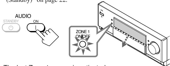 (Standby) on page 22. AUDIO STANDBY ON ZONE 1 ON OFF The last Zone 1 course is activated.