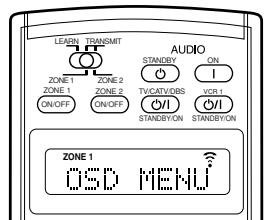LEARN TRANSMIT AUDIO ZONE 1 ZONE 2 STANDBY ON ZONE 1 ZONE 2 TVCATVONS VCR1 ON/OFF ON/OFF STANDBYON STANDBYON ZONE 1 O50 MENU