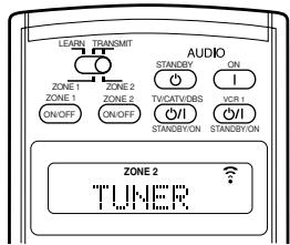 LEARN TRANSMIT ZONE 1 ZONE 2 ON/OFF ON/OFF STANDBY ON TVCATVENS VCR1 O/I STANDBYON STANDBYON AUDIO ZONE 2 TUNER