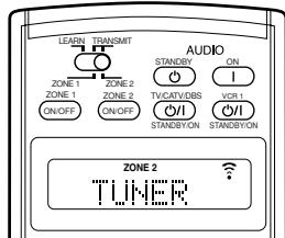 LEARN TRANSMIT AUDIO ZONE 1 ZONE 2 ON/OFF ON/OFF STANDBY ON TVCATV/DS VCL1 ON/OFF STANDBY/ON STANDBY/ON ZONE 2 TILNER