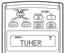 LEARN TRANSMIT AUDIO ZONE 1 ZONE 2 ON/OFF ON/OFF STANDBY ON TVCAT/DNS VCR 1 STANDBY ON STANDBY ON ZONE 1 TUNER