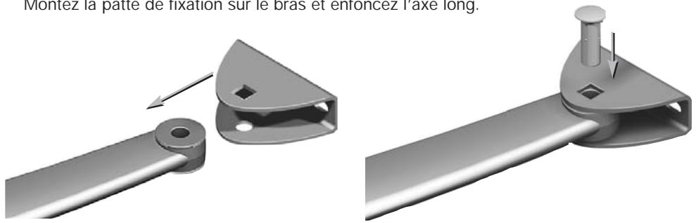 Montez la patte de fixation sur le bras et enloncez l'axe long.