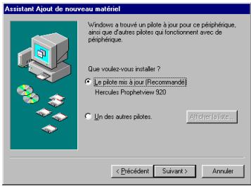 HERCULES PROPHETVIEW 920 DVI - Installer les pilotes sous Windows 98 - 2