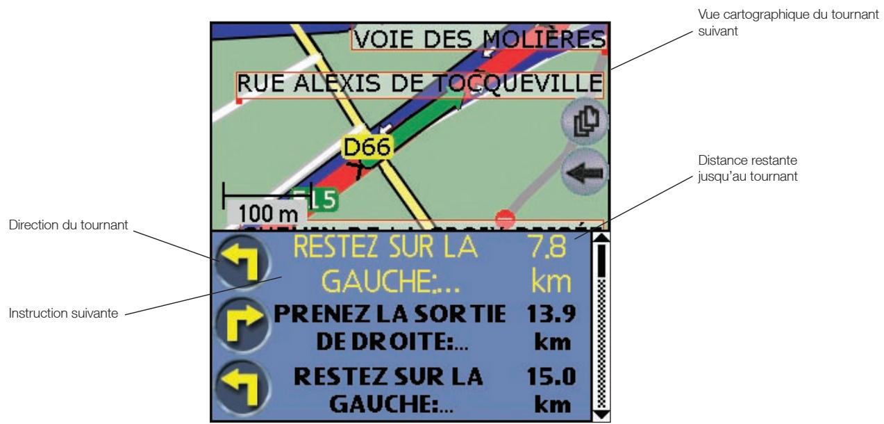 NAVMAN SMARTST V3 - Ecran de visualisation de la liste des tournants - 1