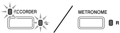 CASIO CELVIANO AP 220 - Tout en tenant le bouton FUNCTION enfoncé, appuyez sur le bouton RECORDER (L) ou sur le bouton METRONOME (R) pour sélectionner la piste sur laquelle vous voulez enregistrer. - 1