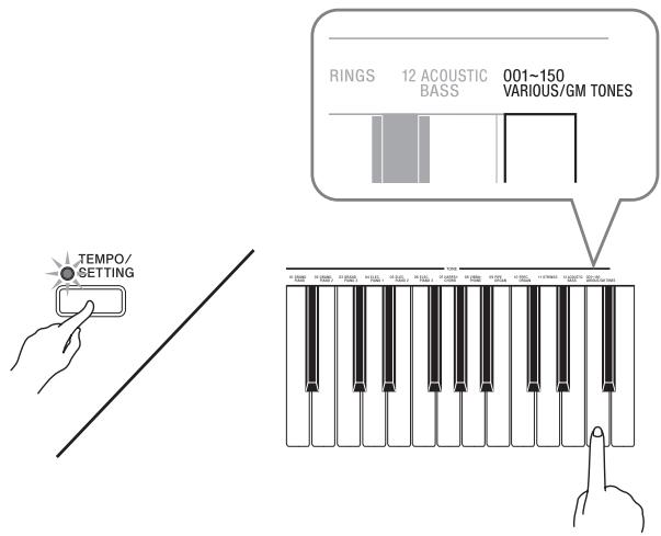 CASIO PX-800 - Attribuer une sonorité à la touche de clavier VARIOUS/GM TONES - 1