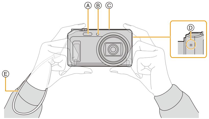 PANASONIC DMC TZ57 - Tenez l'appareil photo délicatement entre vos deux mains, gardez vos bras immobiles sur les côtés et tenez-vousABOUT, les pieds légèrement écartés. - 1