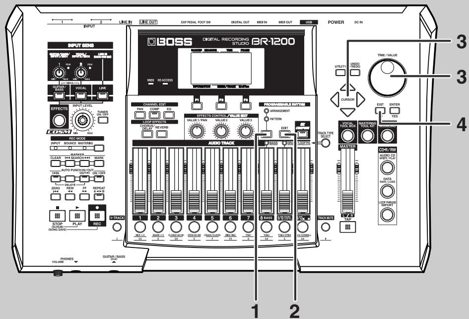 ROLAND BR-1200CD - Régler le tempo avec la molette TIME/VALUE - 1