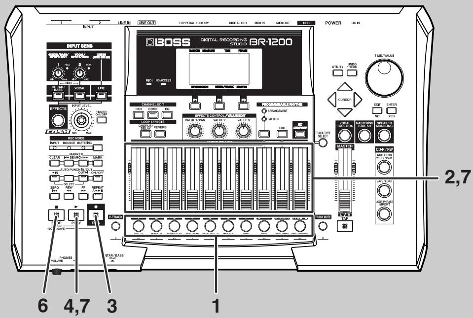 ROLAND BR-1200CD - Enregistrer une piste en écoutant l'enregistrement préalable (ajout de piste) - 1