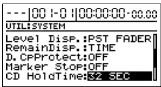 ROLAND BR-1200CD - Amenez le curseur sur "CD HoldTime" etCHOisissez une valeur avec la molette TIME/VALUE. - 1