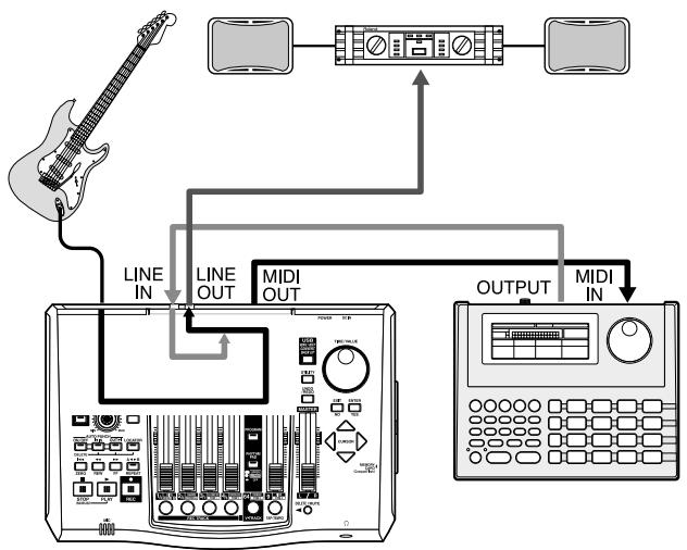 ROLAND BR-864 - Mixage de la sortie de l'appareil MIDI externe avec la sortie du BR-864 (sous-mixage audio) - 2