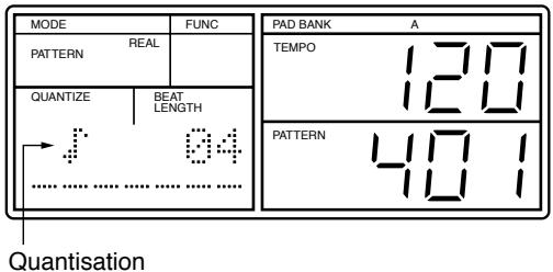 MODE PATTERN REAL QUANTIZE BEAT LENGTH 04 PAD BANK A TEMPO 120 PATTERN 401 Quantisation