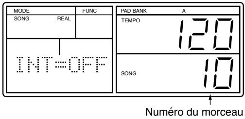 MODE SONG REAL INT=OFF FUNC PAD BANK A TEMPO 120 SONG 10 Numéro du morceau
