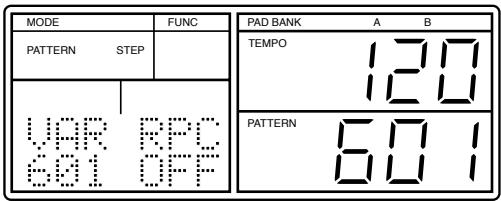MODE PATTERN STEP VAR BPO 801 OFF FUNC TEMPO 120 PATTERN 601