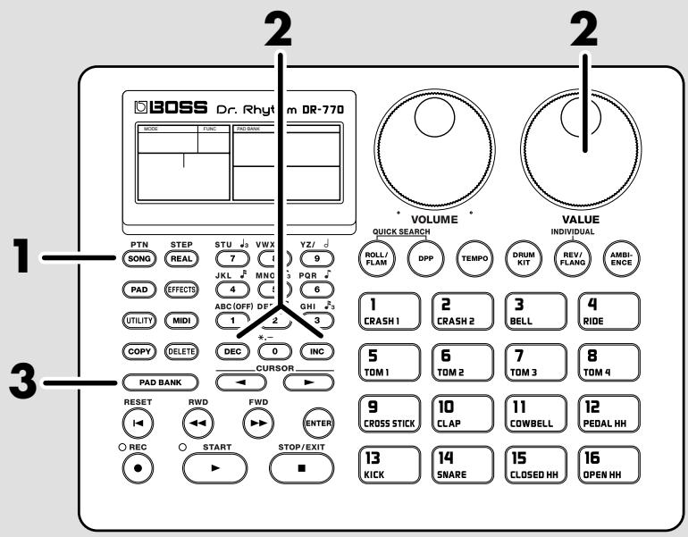 IBOSS Dr. Rhyt m DR-770 VOLUME QUICK SEARCH VALUE INDIVIDUAL PTN STEP STU VWX YZ/ SONG REAL 7 9 JKL MNO PQR PAD EFFECTS 4 6 ABC (OFF) DF GHI 3 UTILITY MIDI 1 2 3 COPY DELETE DEC 0 INC PAD BANK CURSOR RESET RWD FWD ENTER REC START STOP/EXIT 1 ROLL/FLAM DPP TEMPO DRUM KIT REV/FLANG AMBI-ENCE 1 CRASH 1 2 CRASH 2 3 BELL 4 RIDE 5 TOM 1 6 TOM 2 7 TOM 3 8 TOM 4 9 CROSS STICK 10 CLAP 11 COWBELL 12 PEDAL HH 13 KICK 14 SNARE 15 CLOSED HH 16 OPEN HH