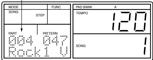 MODE SONG STEP PART 004 047 Rock1 FUNC PATTERN PAD BANK A TEMPO 120 SONG 1