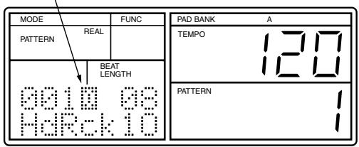 MODE PATTERN REAL BEAT LENGTH 00100 08 HdRck10 PAD BANK A TEMPO 120 PATTERN 1
