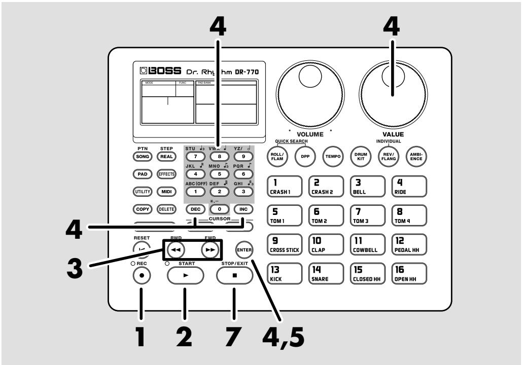 BOSS Dr. Rht hrm DR-770 MODE FUNC PRO BANK PTN STEP STU VW YZ/ SONG REAL 7 8 9 JKL MNO PQR PAD EFFECTS 4 5 6 ABC(OFF) DEF GHI UTILITY MIDI 1 2 3 COPY DELETE DEC 0 INC CURSOR RESET RWD EWD REC START STOP/EXIT 1 2 3 4 ENTER 13 KICK 14 15 16 5 TOM 1 TOM 2 TOM 3 TOM 4 CROSS STICK 10 CLAP 11 COWBELL 12 PEDAL HH ROLL/FLAM DPP TEMPO DRUM KIT REV/FLANO AMBI-ENCE VOLUME QUICK SEARCH INDIVIDUAL 1 CRASH 1 2 CRASH 2 3 BELL 4 RIDE 5 TOM 1 6 TOM 2 7 TOM 3 8 TOM 4 9 CROSS STICK 10 CLAP 11 COWBELL 12 PEDAL HH 13 KICK 14 SNARE 15 CLOSED HH OPEN HH