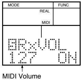 MODE REAL MIDI REF×VOL 127 ON MIDI Volume