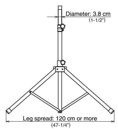 Diameter: 3.8 cm (1-1/2") Leg spread: 120 cm or more (47-1/4")