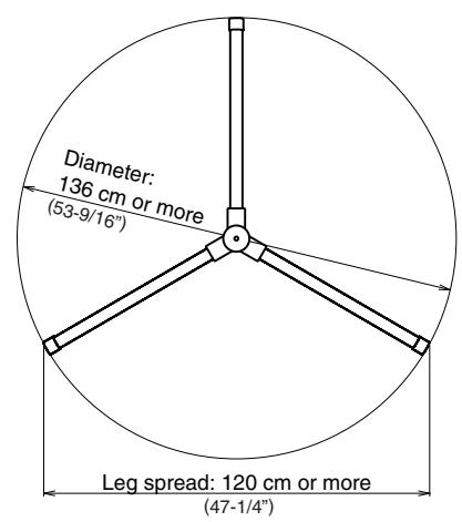 Diameter: 136 cm or more (53-9/16") Leg spread: 120 cm or more (47-1/4")