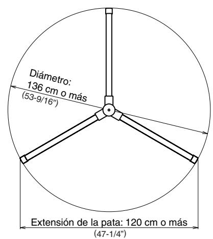 Diámetro: 136 cm o más (53-9/16") Extensión de la pata: 120 cm o más (47-1/4")