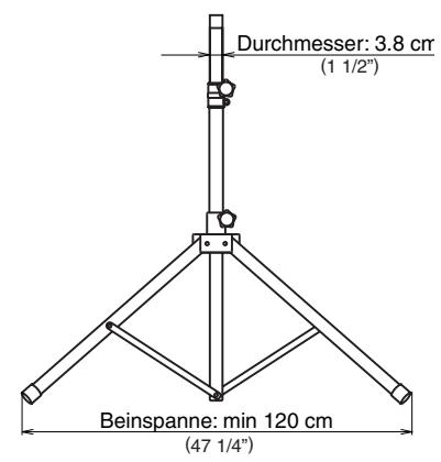 Durchmesser: 3.8 cm (1 1/2") Beinspanne: min 120 cm (47 1/4")