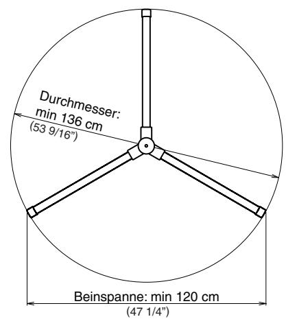 Durchmesser: min 136 cm (53 9/16") Beinspanne: min 120 cm (47 1/4")