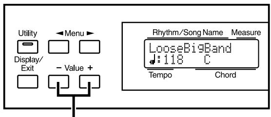 Utility Display/ Exit - Value + Rhythm/Song Name Measure LooseBigBand J:118 C Tempo Chord
