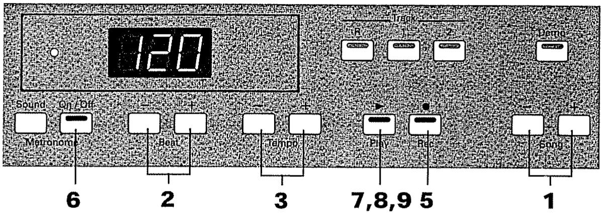 120 Sound On/Off Matronom 6 Beat 2 Tempo 3 Play 7,8,9 5 Rec 1 Track Demo