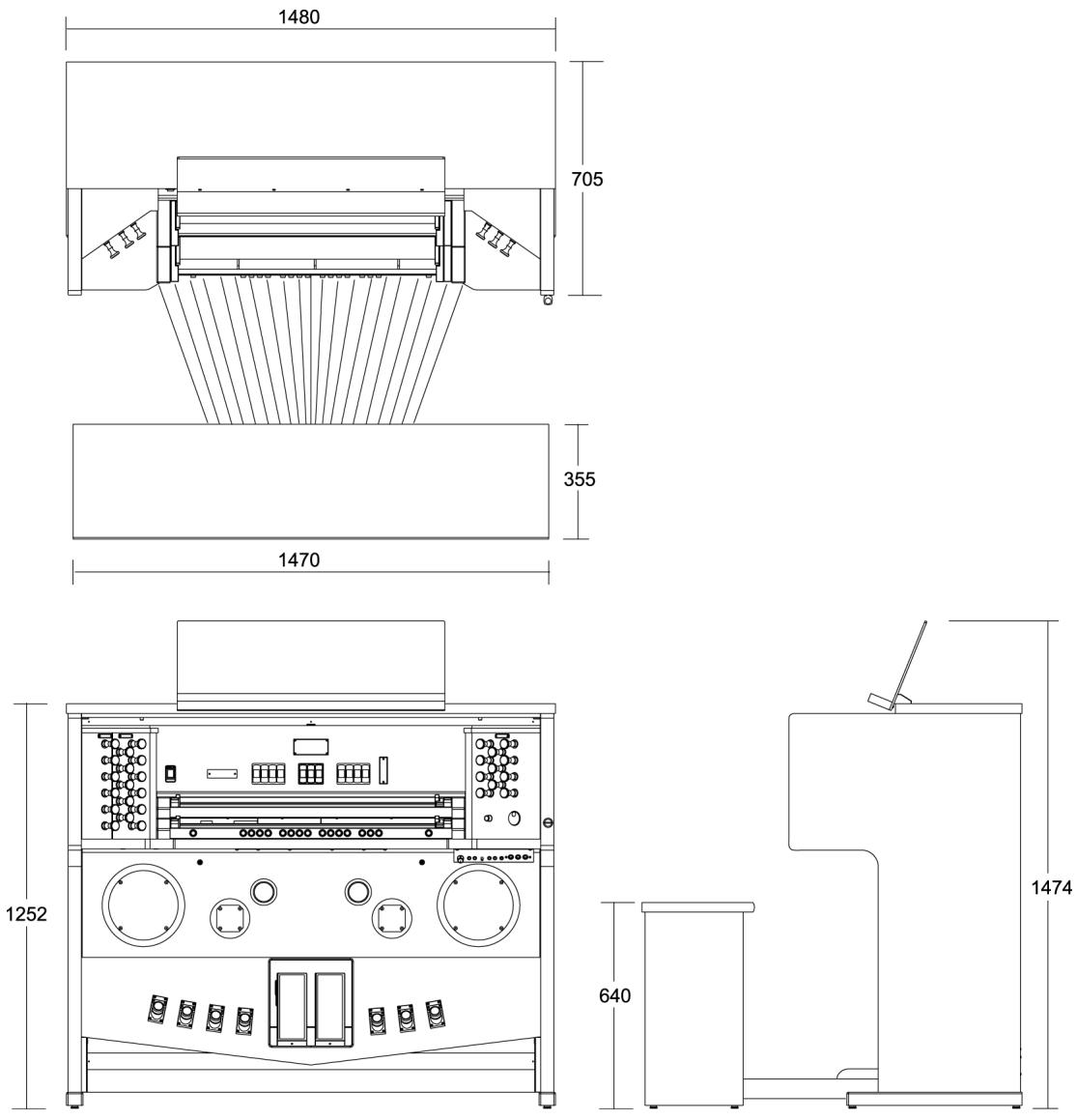 ROLAND INSIGNIA 557 - Dimensions des consoles Rodgers i557 et i577 - 1