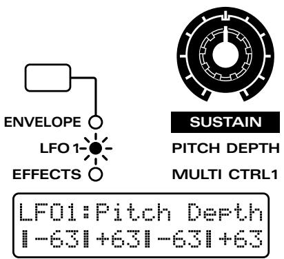 ROLAND JX-305 - Réglage de l'amplitude de la modulation de hauteur (LFO1 Pitch Depth) - 1